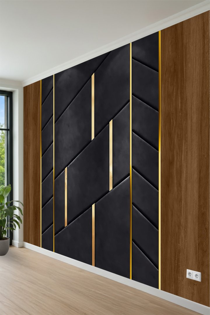 Gold Detaylı Modern Blok Tasarım Tek Parça Tekstil Duvar Kağıdı