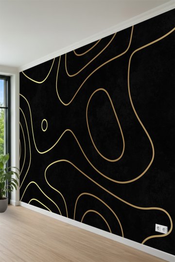 Gold Kontur Hatlı Soyut Geometrik Modern Tek Parça Tekstil Duvar Kağıdı 