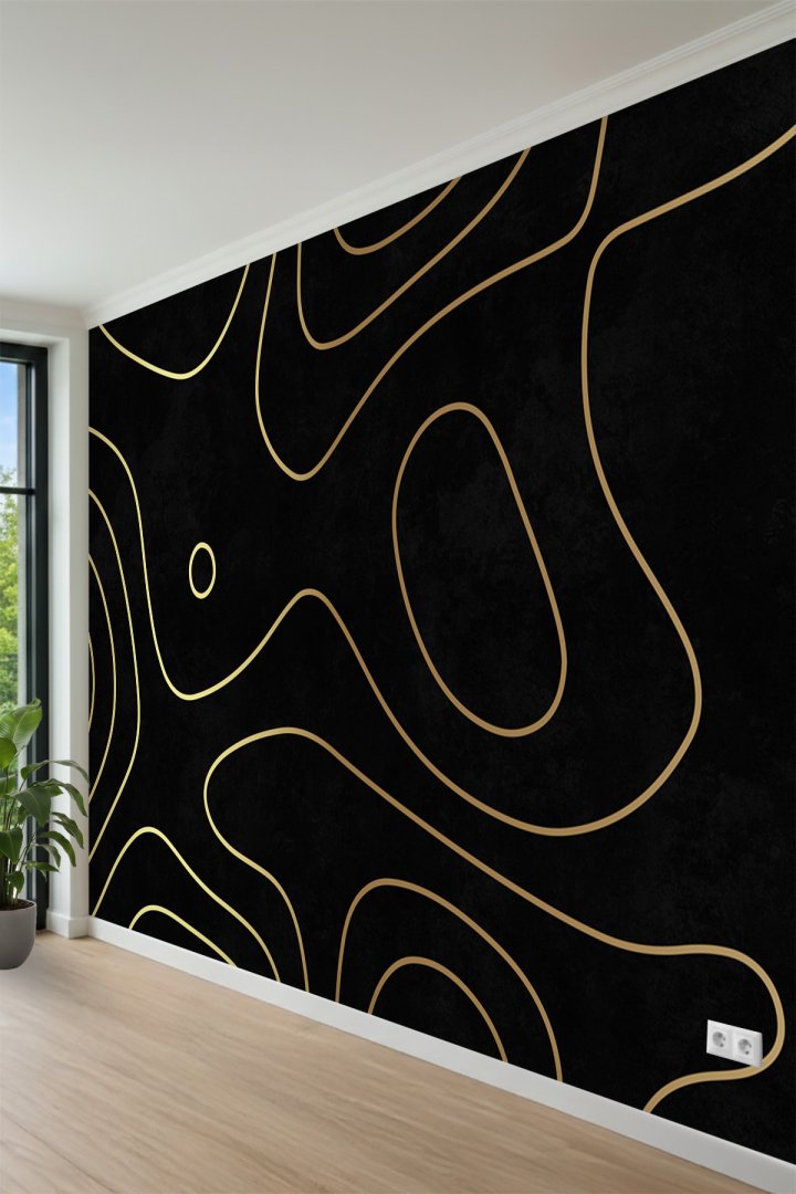 Gold Kontur Hatlı Soyut Geometrik Modern Tek Parça Tekstil Duvar Kağıdı 