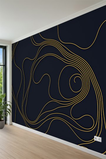 Gold Spiral Hatlı Geometrik Dalga Desenli Modern Tek Parça 