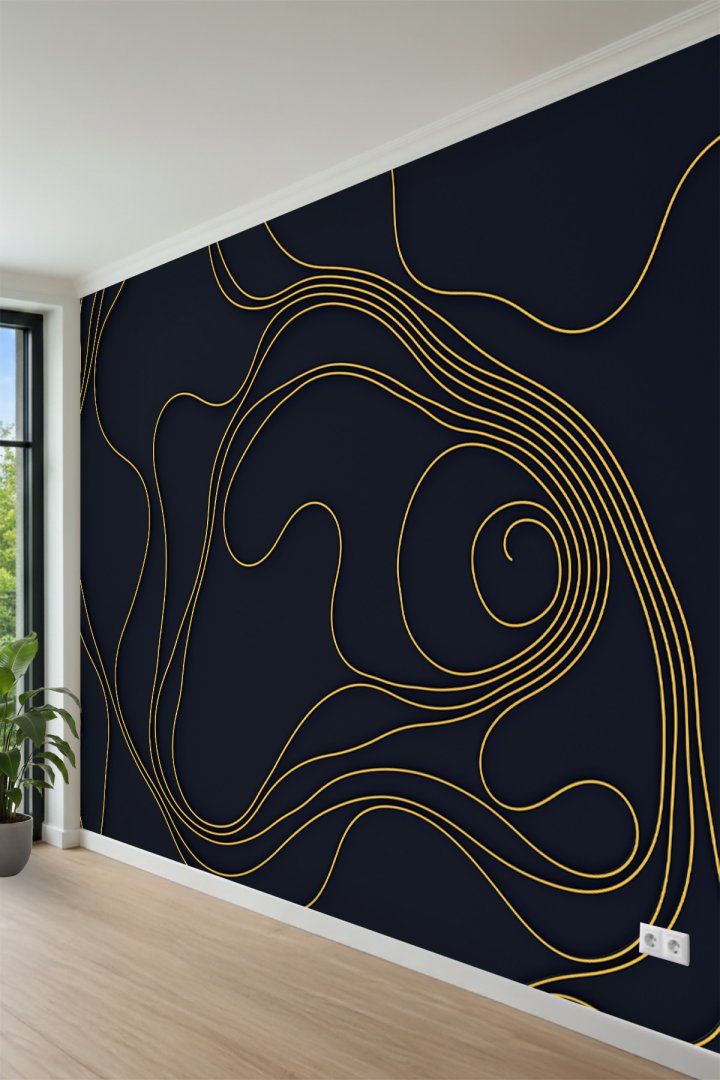 Gold Spiral Hatlı Geometrik Dalga Desenli Modern Tek Parça 