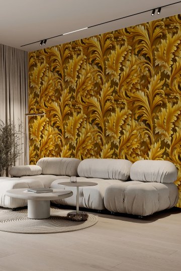 Gold Yaprak Desenli Modern Doğal Tasarım Tekstil Duvar Kağıdı