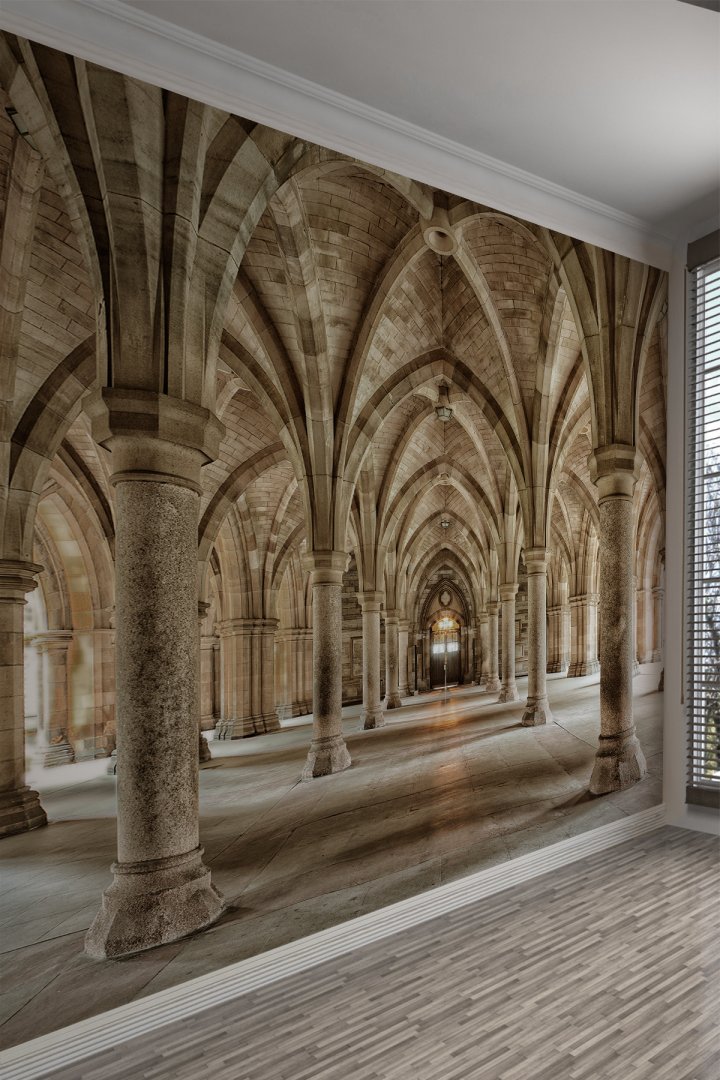 Gotik Kemerli Katedral 3D Tekstil Duvar Kağıdı
