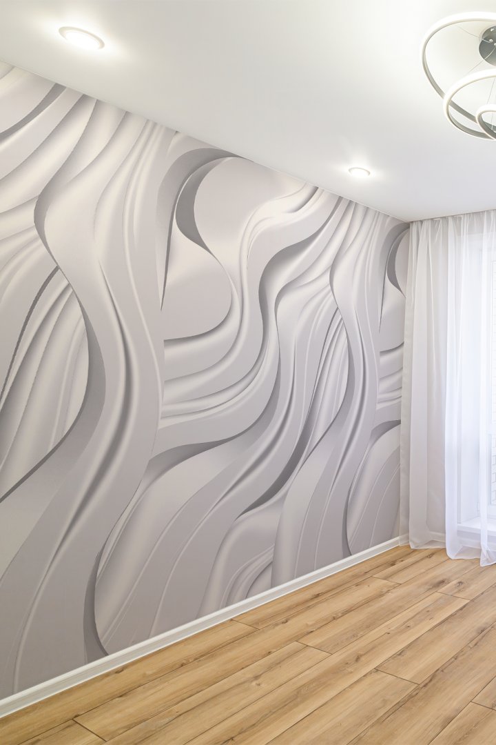 Gri 3D Dalga Desen Modern Duvar Kağıdı
