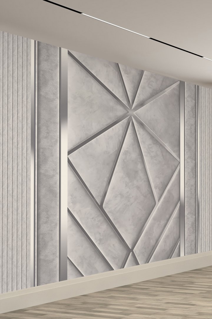 Gri Beton Görünümlü Elmas Geometrik Tek Parça Tekstil Duvar Kağıdı