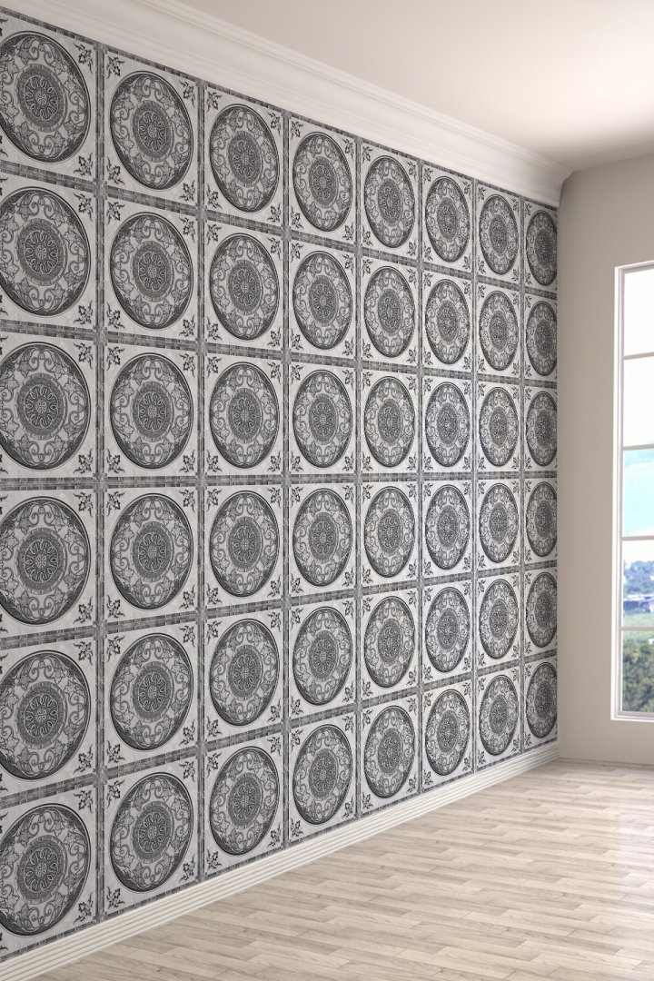 Gri Mandala Desenli Retro Klasik Tasarım Tek Parça Duvar Kağıdı – Retro Klasik Tasarım