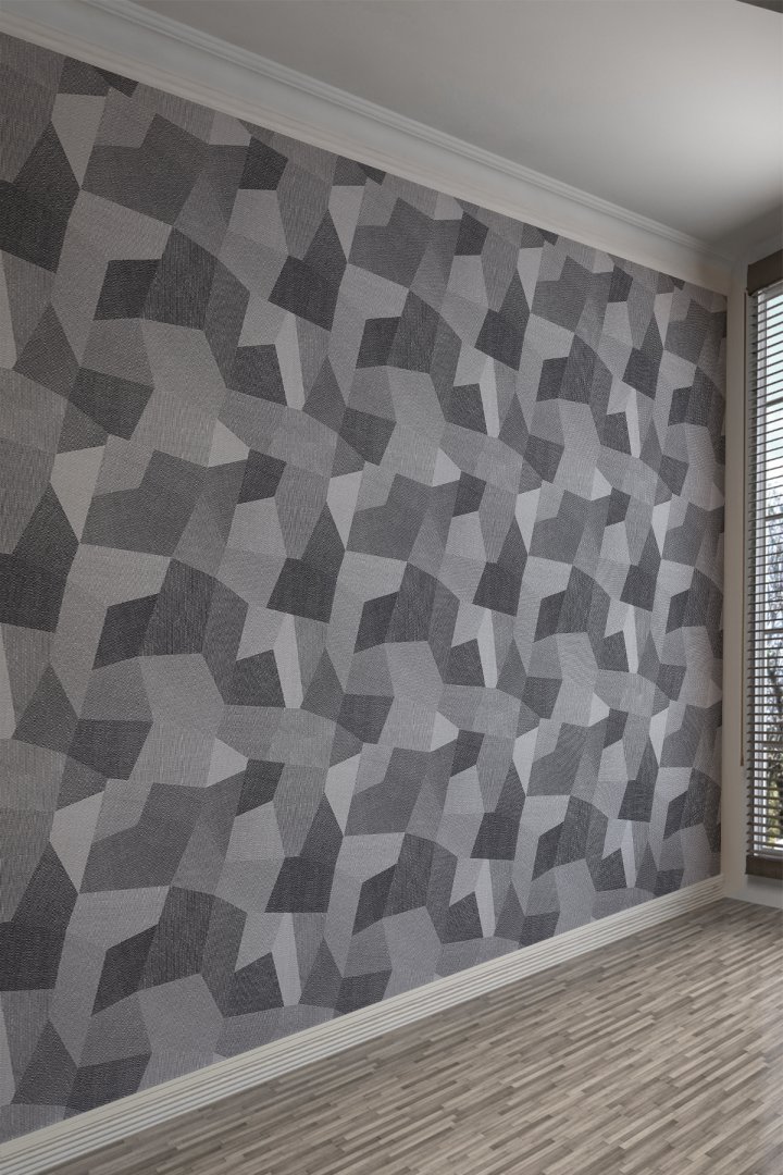 Gri Retro Patchwork Desenli Tek Parça Duvar Kağıdı