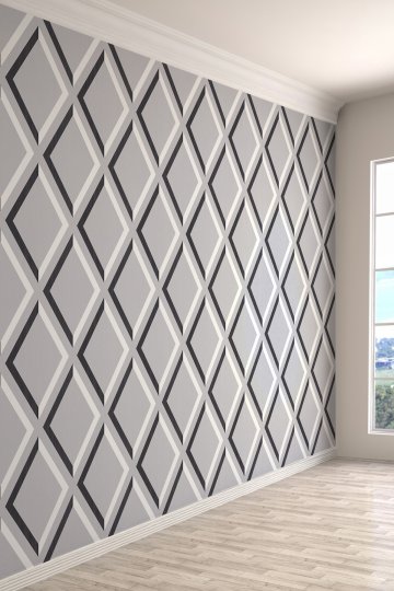 Gri Siyah Geometrik Baklava Desenli Tek Parça Duvar Kağıdı