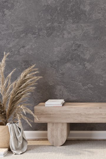 Gri Tonlarında Eskitilmiş Beton / Sıva Desenli Tek Parça Tekstil Duvar Kağıdı
