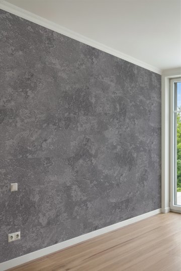 Gri Tonlarında Eskitilmiş Beton / Sıva Desenli Tek Parça Tekstil Duvar Kağıdı küçük görsel 2