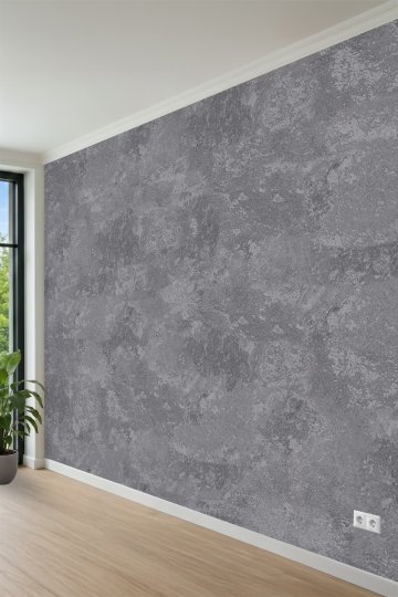 Gri Tonlarında Eskitilmiş Beton / Sıva Desenli Tek Parça Tekstil Duvar Kağıdı küçük görsel 3