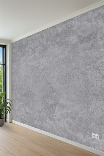 Gri Tonlarında Eskitme Sıva, Pürüzlü Dokulu ve Modern Tek Parça Tekstil Duvar Kağıdı küçük görsel 3