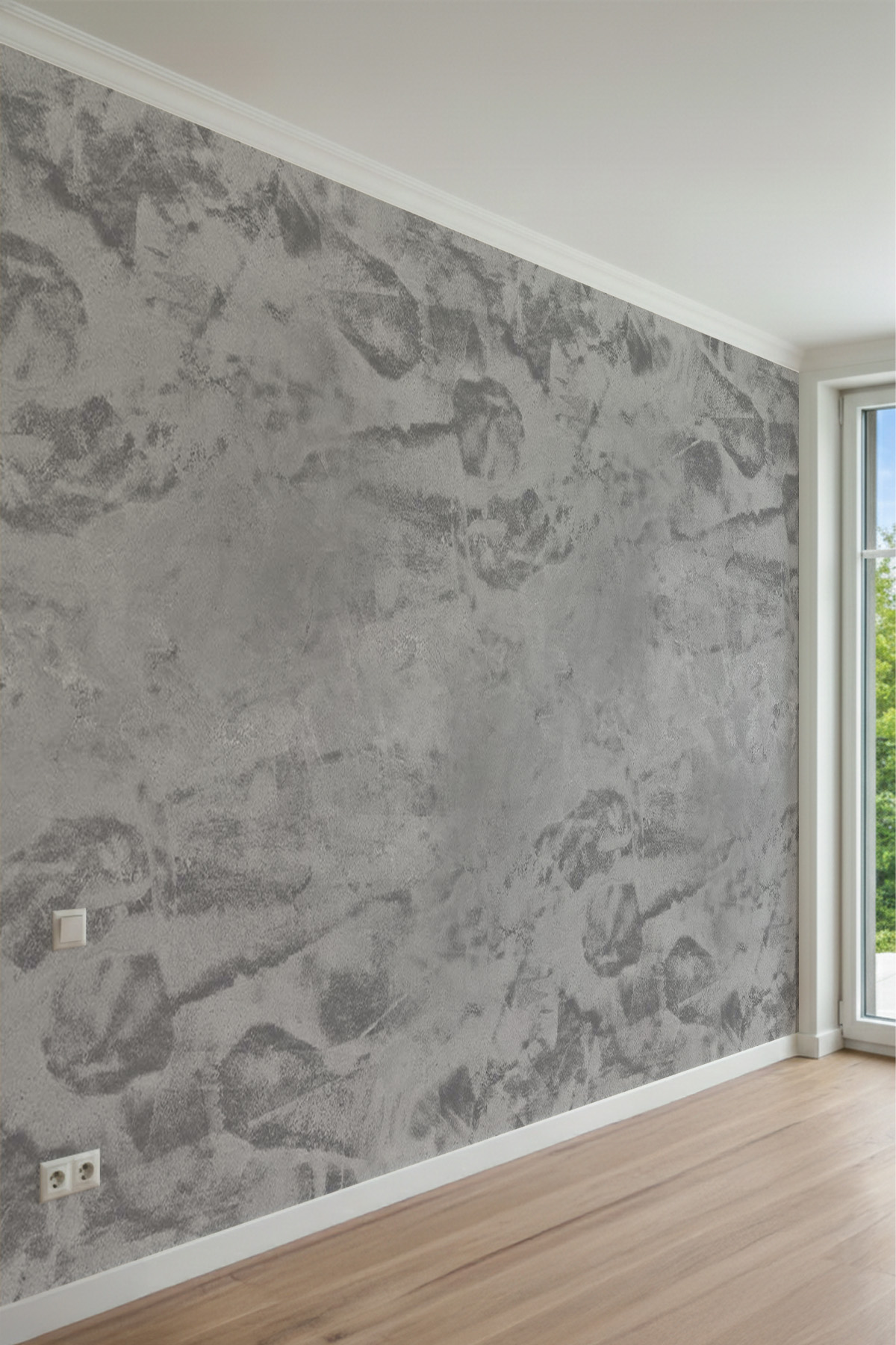 Gri Tonlarında Eskitme Sıva ve Beton Dokulu Minimalist Tek Parça Tekstil Duvar Kağıdı görsel 1