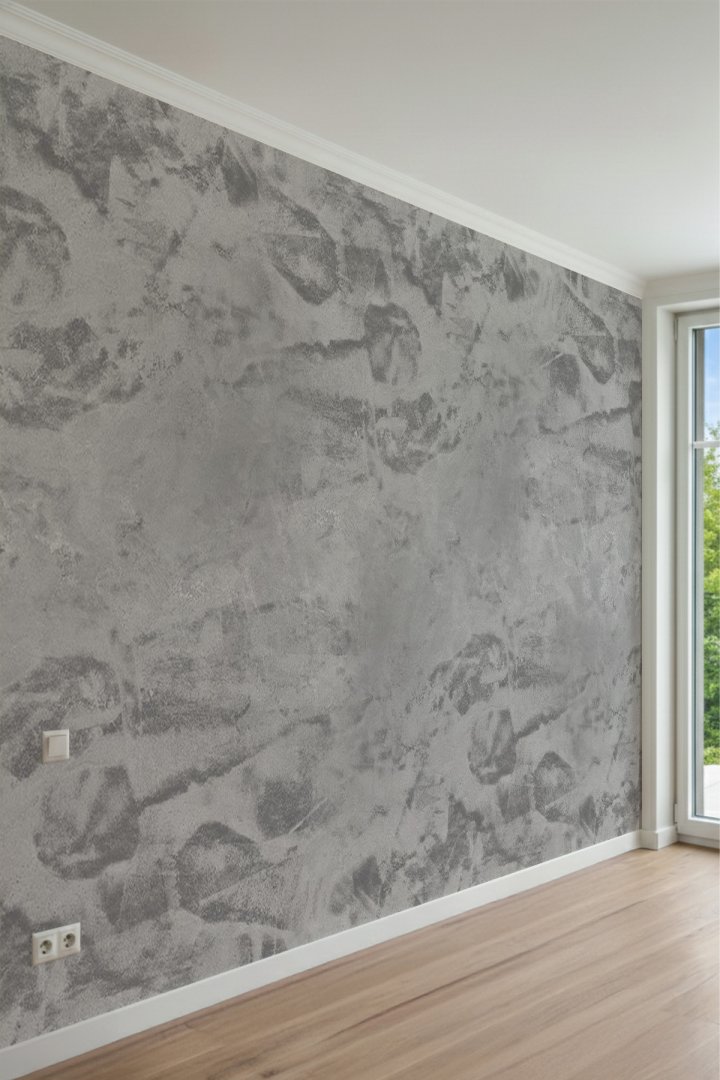 Gri Tonlarında Eskitme Sıva ve Beton Dokulu Minimalist Tek Parça Tekstil Duvar Kağıdı