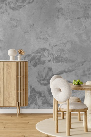 Gri Tonlarında Eskitme Sıva ve Beton Dokulu Minimalist Tek Parça Tekstil Duvar Kağıdı küçük görsel 2