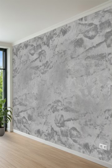 Gri Tonlarında Eskitme Sıva ve Beton Dokulu Minimalist Tek Parça Tekstil Duvar Kağıdı küçük görsel 3