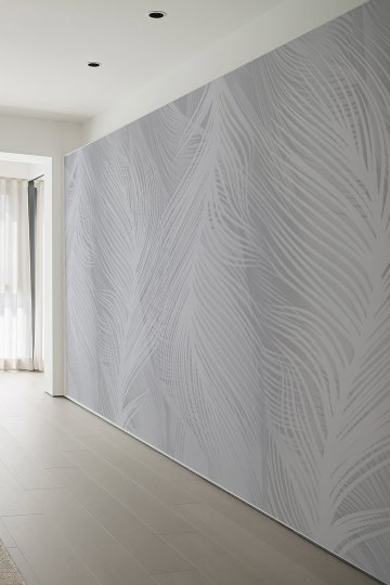 Gri Tropik Yaprak Desenli Modern Tek Parça Duvar Kağıdı