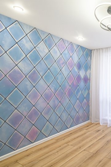 İndigo & Mor Geçişli Modern 3D Karo Desen Tek Parça Tekstil Duvar Kağıdı