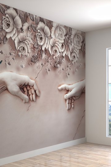 Kabaratma Mermer Çiçek Ve El Desenli Sağlıklı Tekstil Duvar Kağıdı