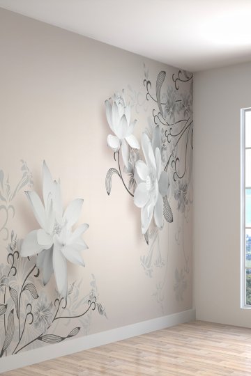 Kabartma Çiçekler Desenli Silinebilir Sağlıklı Tekstil Duvar Kağıdı