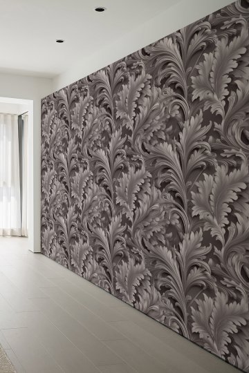 Kahve Tonlu Yaprak Desenli Modern Doğal Tasarım Tekstil Duvar Kağıdı