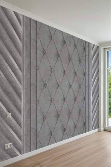  Kapitone Kadife Dokulu Panel, Dikey ve Çapraz Çizgi Desenli Tek Parça Tekstil Duvar Kağıdı küçük görsel 2