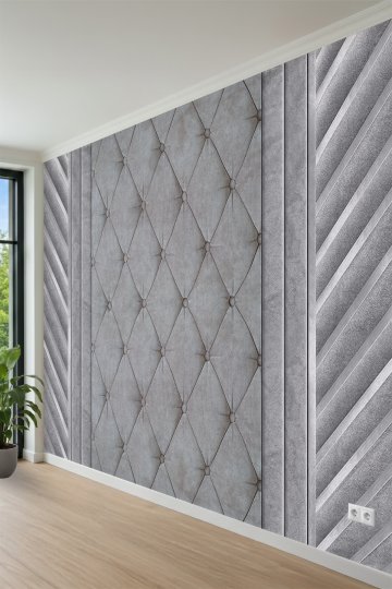  Kapitone Kadife Dokulu Panel, Dikey ve Çapraz Çizgi Desenli Tek Parça Tekstil Duvar Kağıdı küçük görsel 3