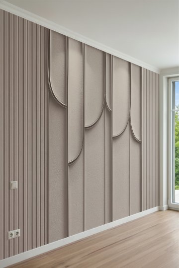 Kavisli Kemer Detaylı ve Dikey Çıtalı Bej Lüks Desenli Tek Parça Tekstil Duvar Kağıdı küçük görsel 2