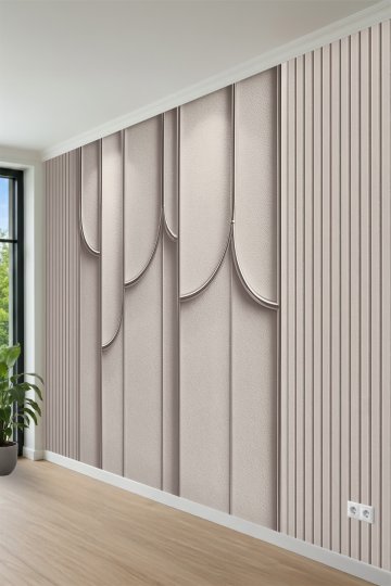 Kavisli Kemer Detaylı ve Dikey Çıtalı Bej Lüks Desenli Tek Parça Tekstil Duvar Kağıdı küçük görsel 3