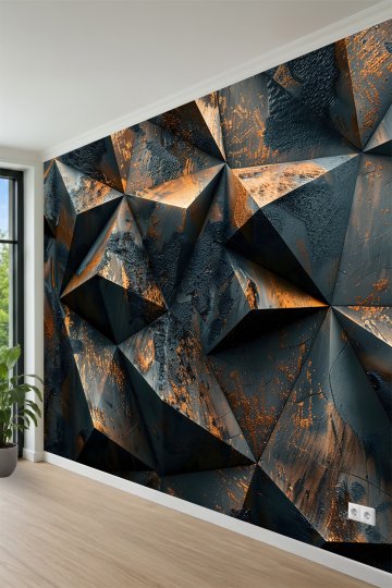Kırık Kristal Geometrik Panel Efektli Modern Endüstriyel Tek Parça Tekstil Duvar Kağıdı