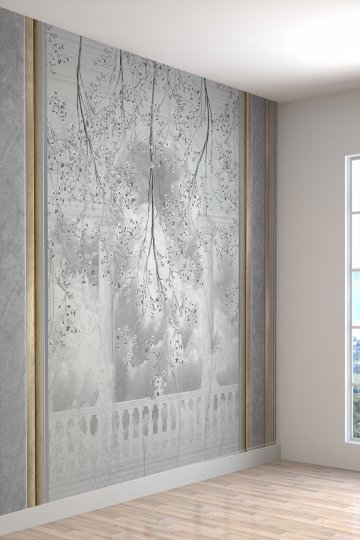 Klasik Balkon Manzaralı Çiçek Desenli Tekstil Duvar Kağıdı