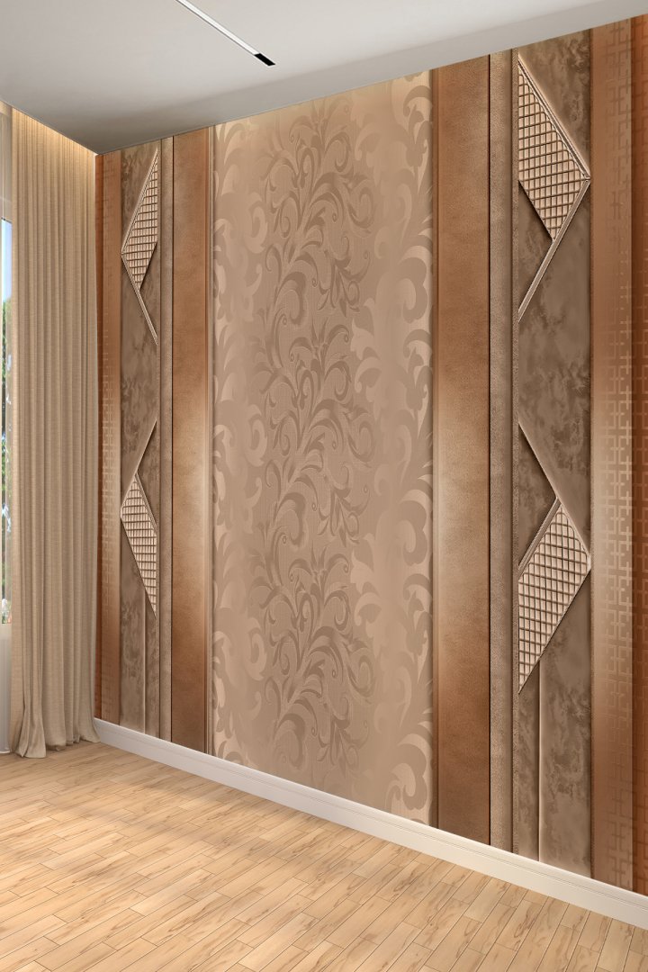 Klasik Barok Desenli Bronz Tek Parça Tekstil Duvar Kağıdı
