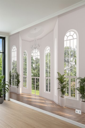 Klasik Fransız Pencere Salon Manzaralı Tek Parça Tekstil Duvar Kağıdı