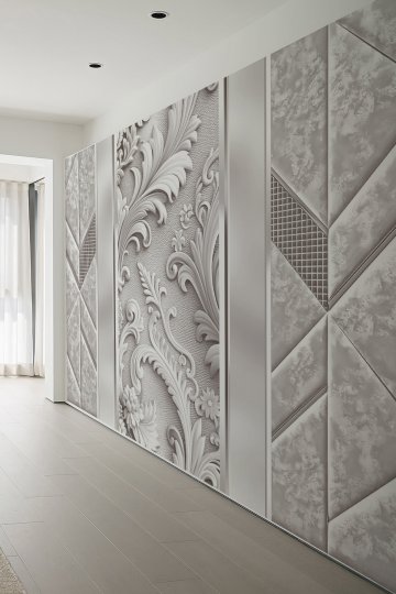 Klasik Kabartma Desenli 3D Çiçek Motifli Gri Soft Tekstil Duvar Kağıdı