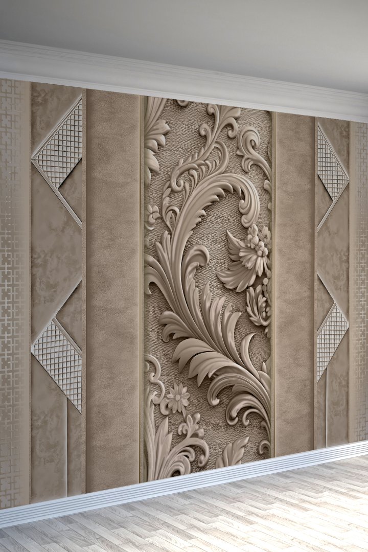 Klasik Kabartma Desenli 3D Çiçek Motifli Tekstil Duvar Kağıdı