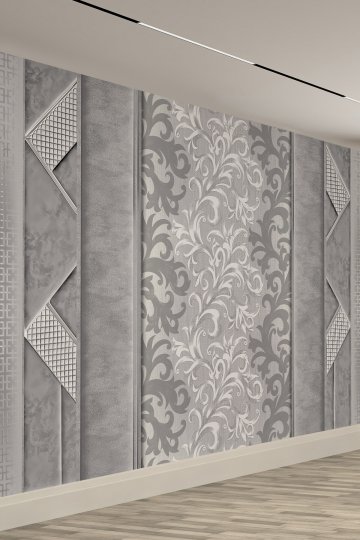 Klasik Kıvrımlı Dallar Gri Desenli Tekstil Duvar Kağıdı