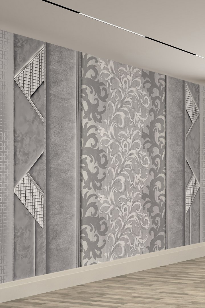 Klasik Kıvrımlı Dallar Gri Desenli Tekstil Duvar Kağıdı