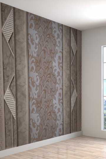 Klasik Kıvrımlı Dallar Kahve Gri Desenli Tekstil Duvar Kağıdı