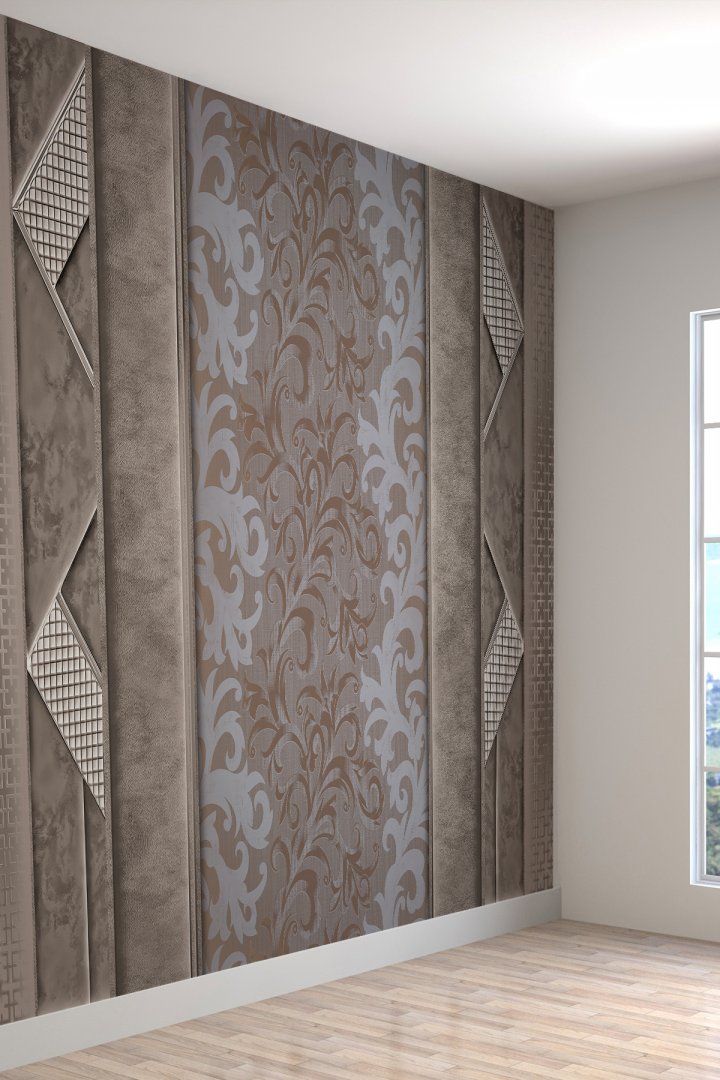 Klasik Kıvrımlı Dallar Kahve Gri Desenli Tekstil Duvar Kağıdı
