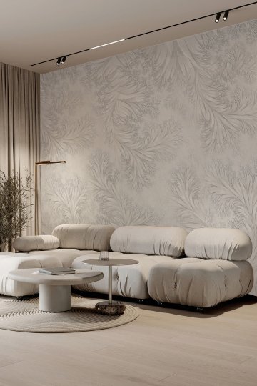 Klasik Krem Yaprak Desenli Tekstil Duvar Kağıdı