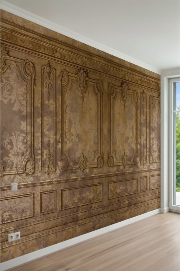 Klasik Varaklı Panel ve Damask Desenli Tek Parça Tekstil Duvar Kağıdı küçük görsel 2