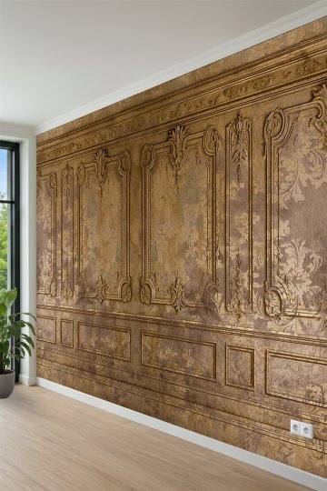 Klasik Varaklı Panel ve Damask Desenli Tek Parça Tekstil Duvar Kağıdı küçük görsel 3