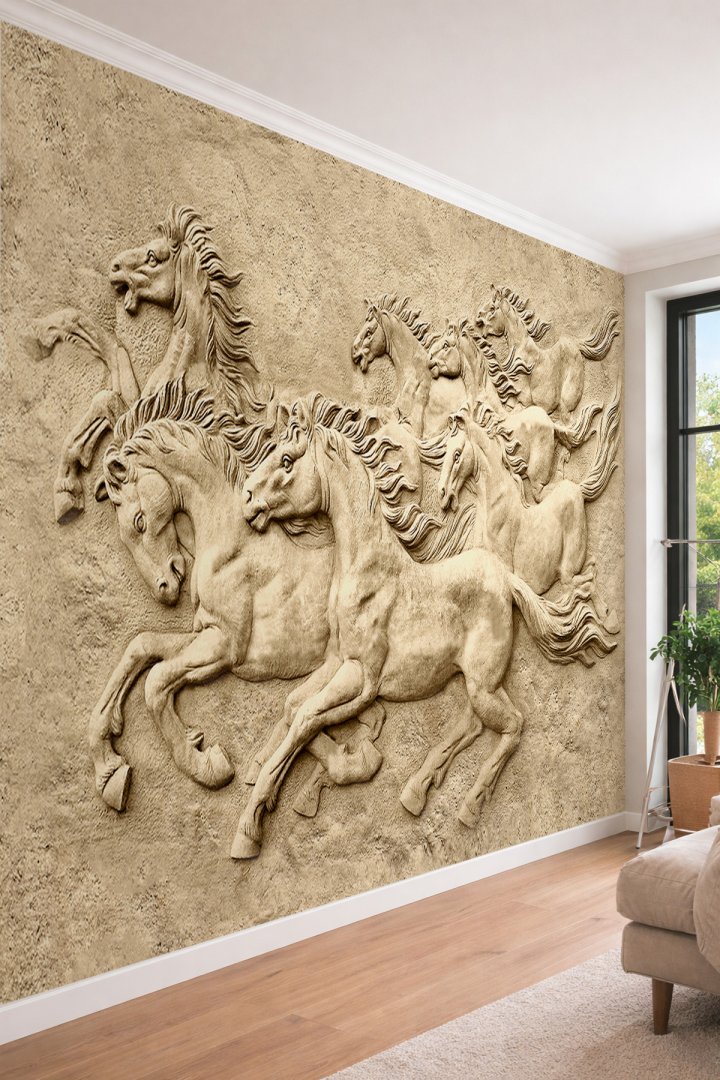 Koşan atlar Desenli Renkli 3D Duvar Kağıdı