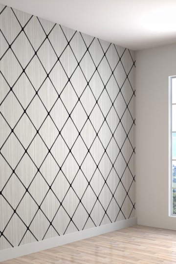 Krem Siyah Çapraz Kareli Minimalist Tekstil Duvar Kağıdı