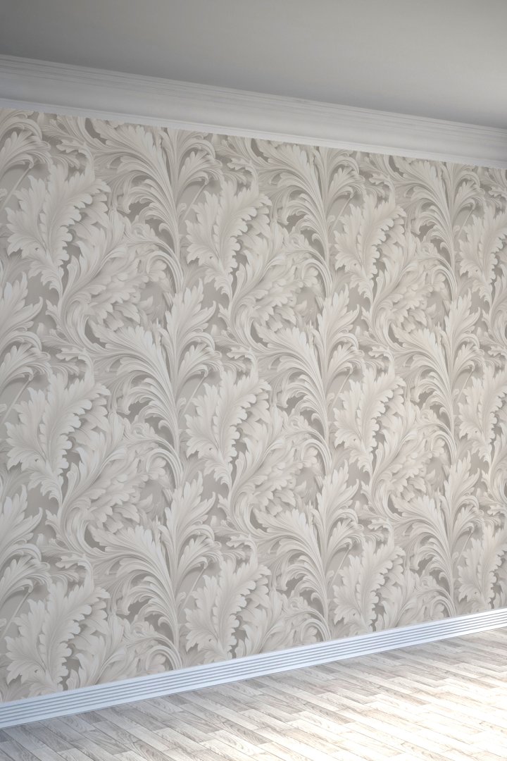 Krem Yaprak Desenli Modern Doğal Tasarım Tekstil Duvar Kağıdı
