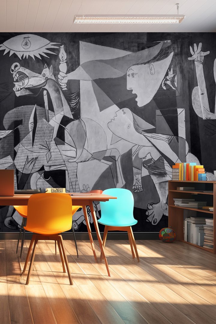  Kubist Monokrom Savaş Karşıtı Modern Sanat Desenli Tek Parça Tekstil Duvar Kağıdı