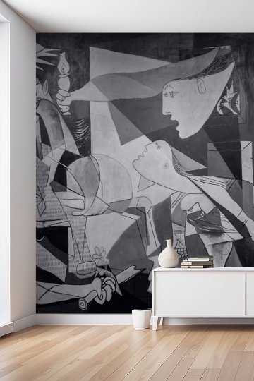  Kubist Monokrom Savaş Karşıtı Modern Sanat Desenli Tek Parça Tekstil Duvar Kağıdı küçük görsel 2