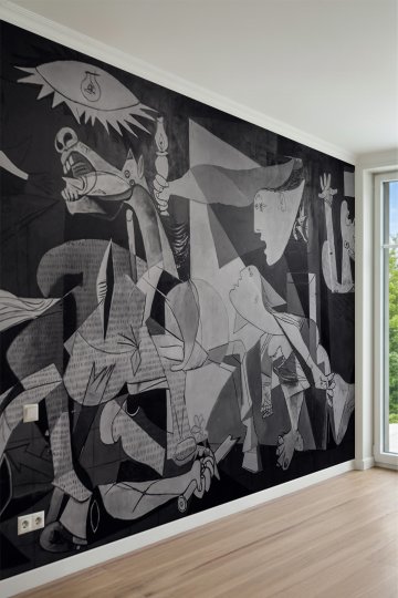  Kubist Monokrom Savaş Karşıtı Modern Sanat Desenli Tek Parça Tekstil Duvar Kağıdı küçük görsel 3