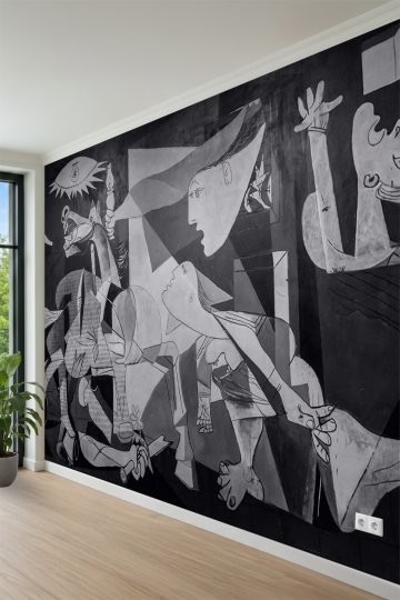 Kubist Monokrom Savaş Karşıtı Modern Sanat Desenli Tek Parça Tekstil Duvar Kağıdı küçük görsel 4