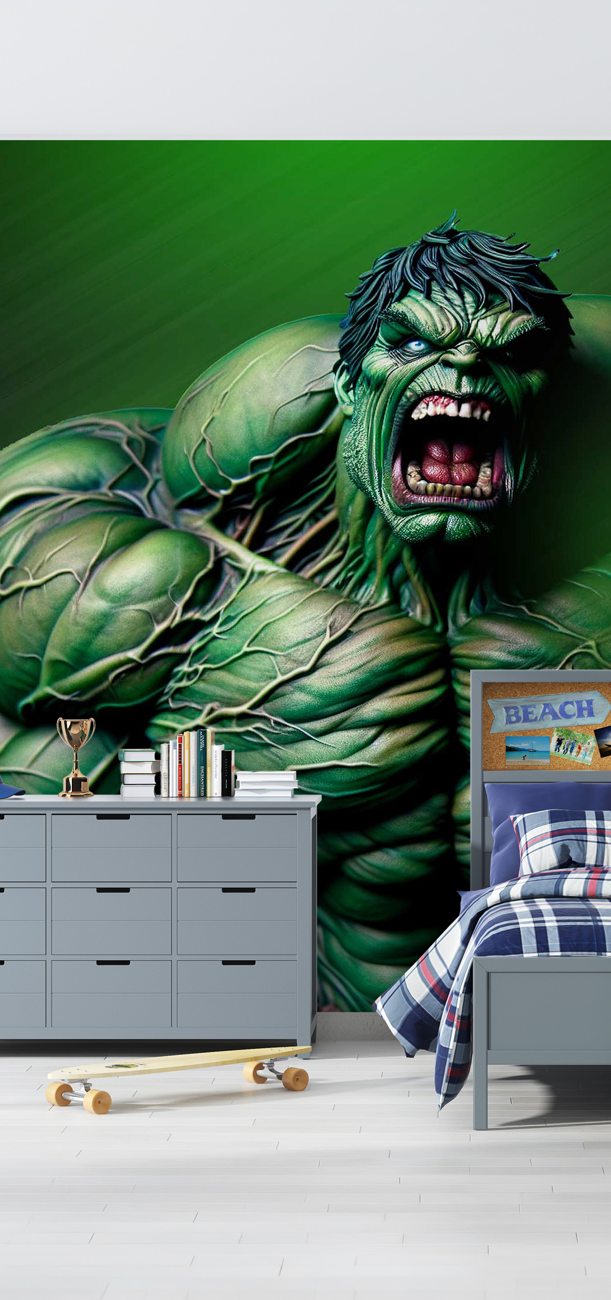 Kükreyen Hulk Karakteri, Kaslı Figür Çocuk ve Genç Odası Tek Parça Tekstil Duvar Kağıdı görsel 1